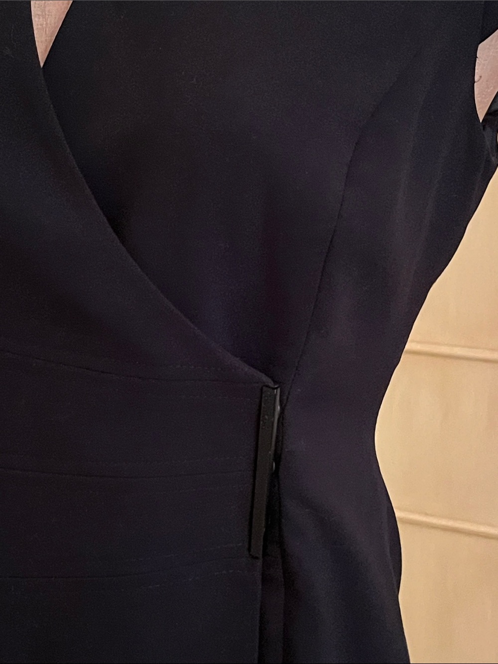 CALVIN KLEIN Career Cap SLV Wrap Detail Pop-Up V-Neck Black Sheath Dress SZ 6P - Picture 3 of 16